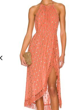 Sundress Adela Dress Dubai Terracotta Gold Lurex Halter Fringe (Size M) NWOT